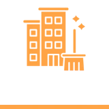 Cleaning service logo with building illustration