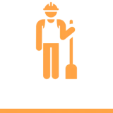Worker with shovel on black background